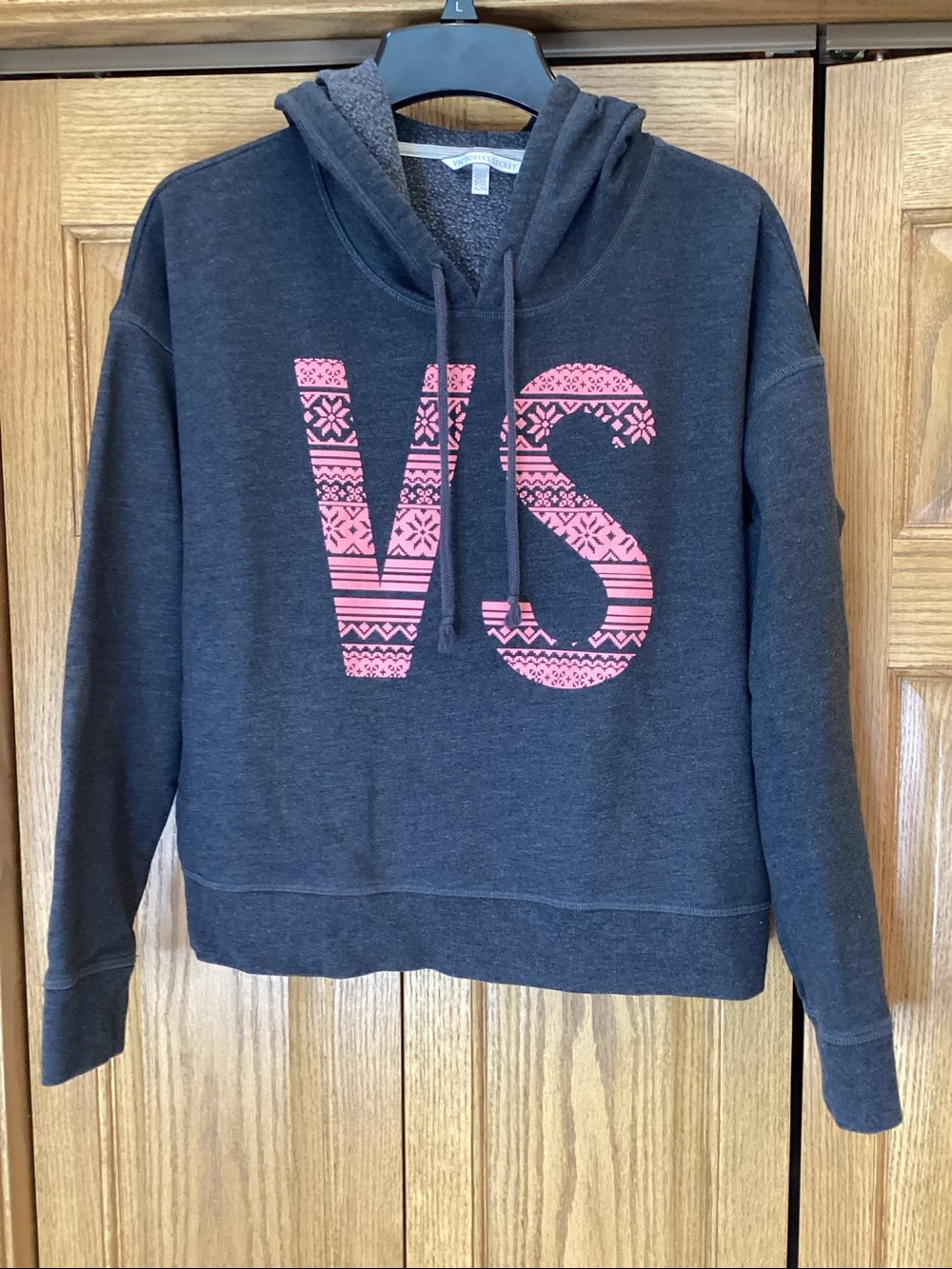 Victoria's Secret charcoal gray and pink Hoodie Holiday VS Sweatshirt
Pink
